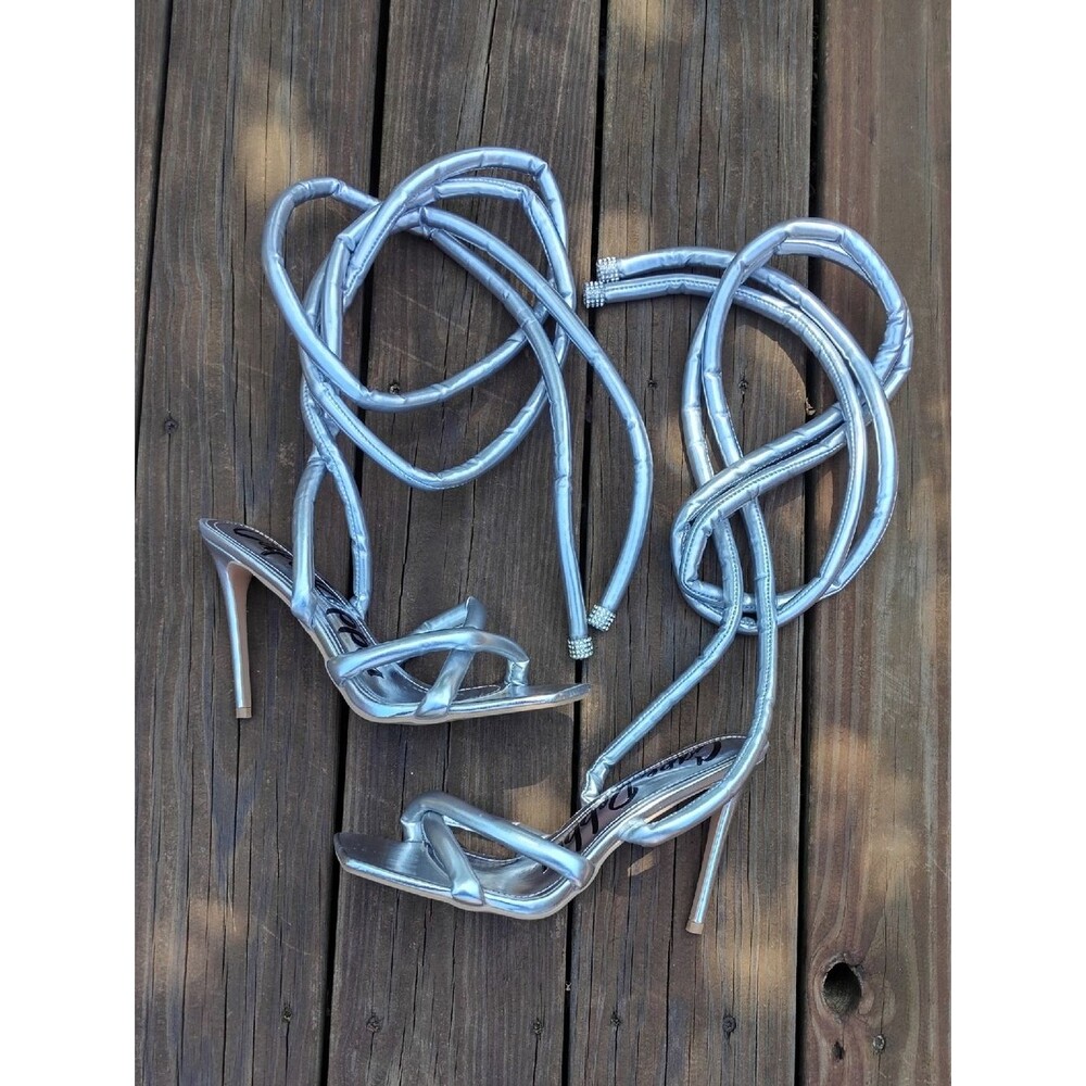 Cape Robbin Metallic Silver Roberta Ankle Wrap Skinny High Heels Size 11
